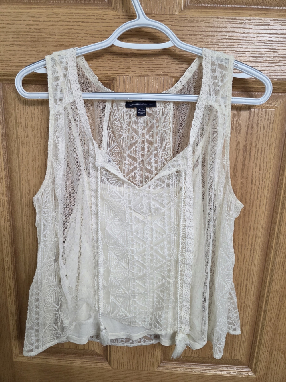 American Eagle Outfitters Cream Lace Crochet Layered Tank